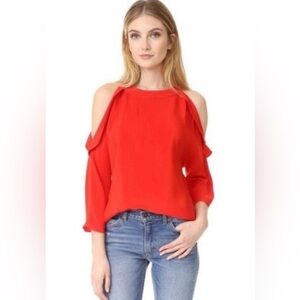 Ramy Brook Vivica Red Silk Open-Shoulder Blouse Size S